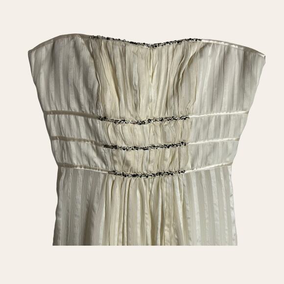 BCBGMaxAzria Ivory Off White Beaded Strapless Silk Mini Dress Size 8 - Picture 2 of 10